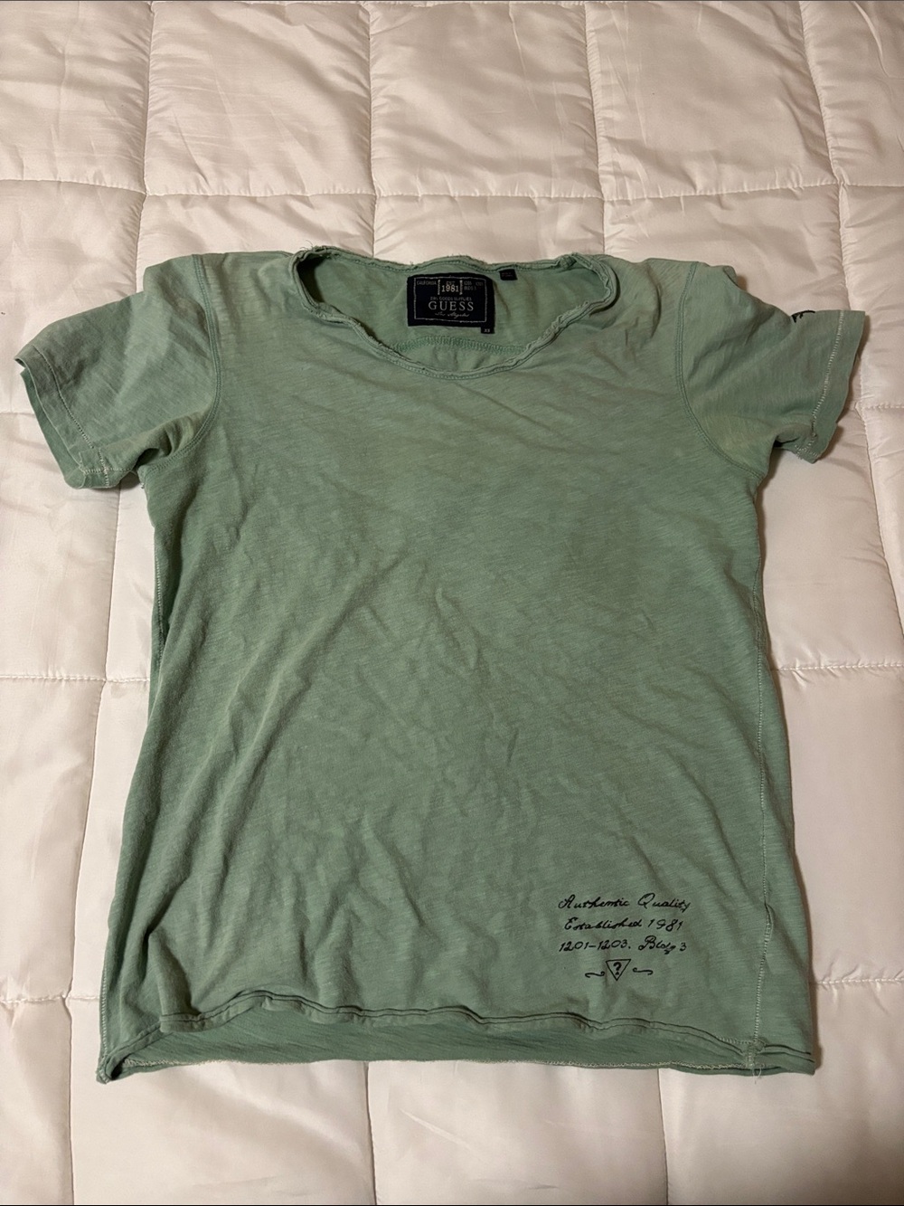 Guess Men's Light Sage Green Short Sleeve Tee